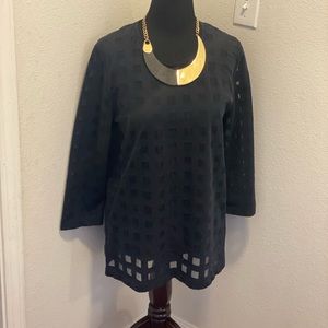 COS BLACK SHEER OVERSIZED BLOUSE TOP SQUARE WINDOW PANE COTTON M